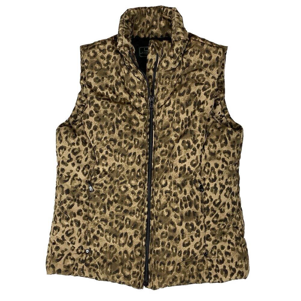 Lauren Ralph Lauren Petite XS Leopard Print Quilted Puffer Vest Full Zip